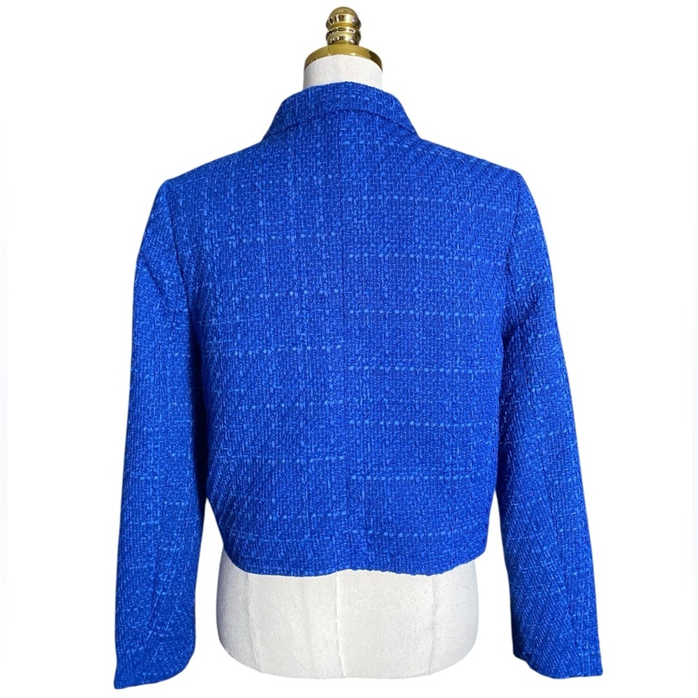 Rachel Zoe Women Cobalt Blue Tweed Cropped Office Preppy Classic Jacket Medium - Picture 4 of 7